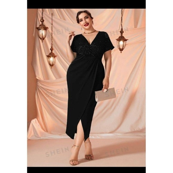 Shein Women's 3XL Black Modely Plus Surplice Neck Conrast Sequin Dress - Picture 1 of 8